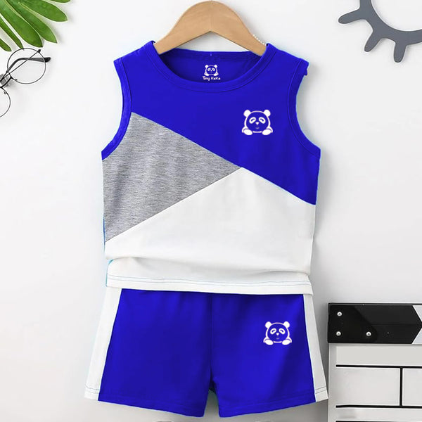 Blue And Gray Tank Top With Short Set For Kids