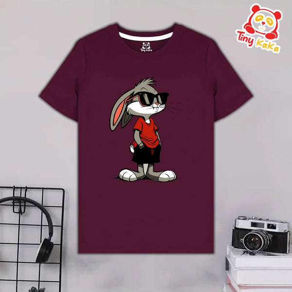 Happy Rabbit Maroon T-Shirt For Kids