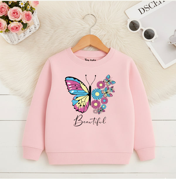 Beautiful Butterfly Pink Sweatshirt For Girls