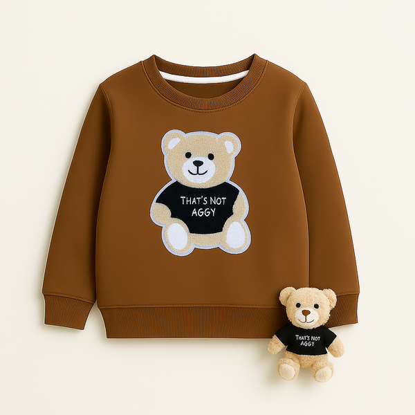 Brown Sweatshirt with Cute Teddy Bear Patch