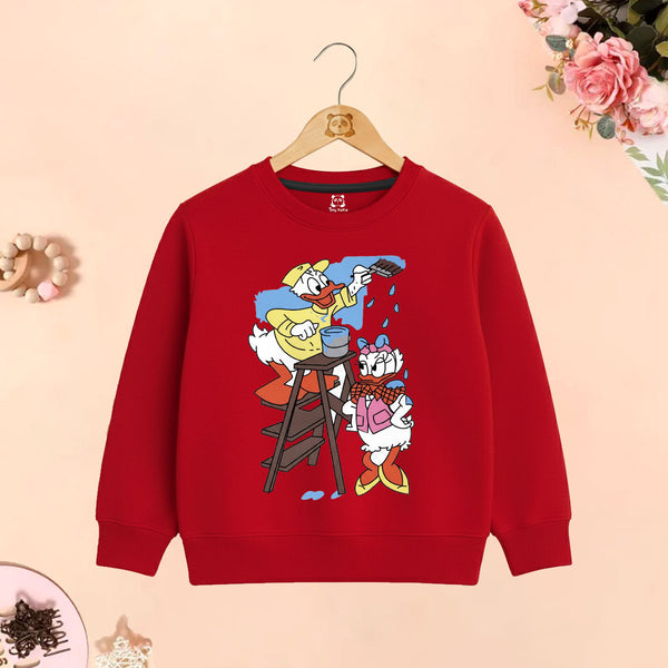 Duck Painting Red Sweatshirt For Girls