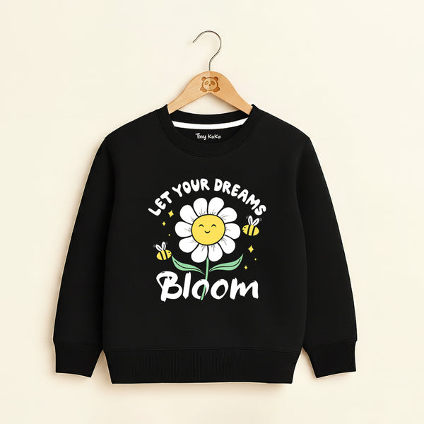 Girls' Black Sweatshirt with Flower and Bees