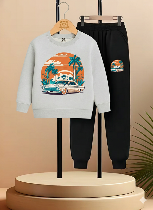 Classic Grey SweatShirt with Black Trouser Set For Kids