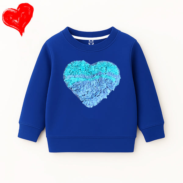 Girls' Royal Blue Sweatshirt with Heart Floral Patch