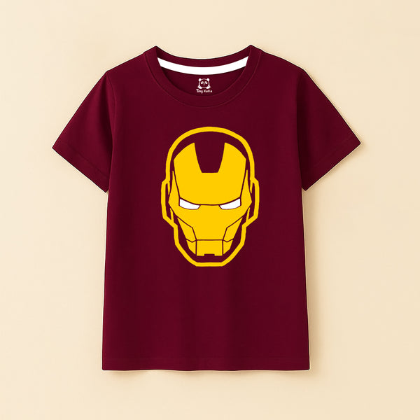 Iron Man Face Maroon T-Shirt For Kids