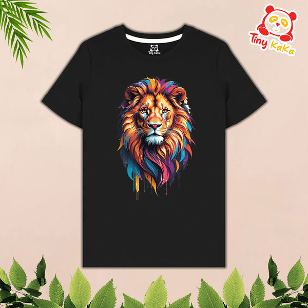 Colorful Lion Black T-Shirt For Kids