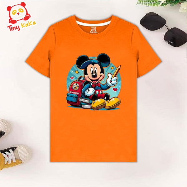 Mickey Going School Orange T-Shirt For Kids