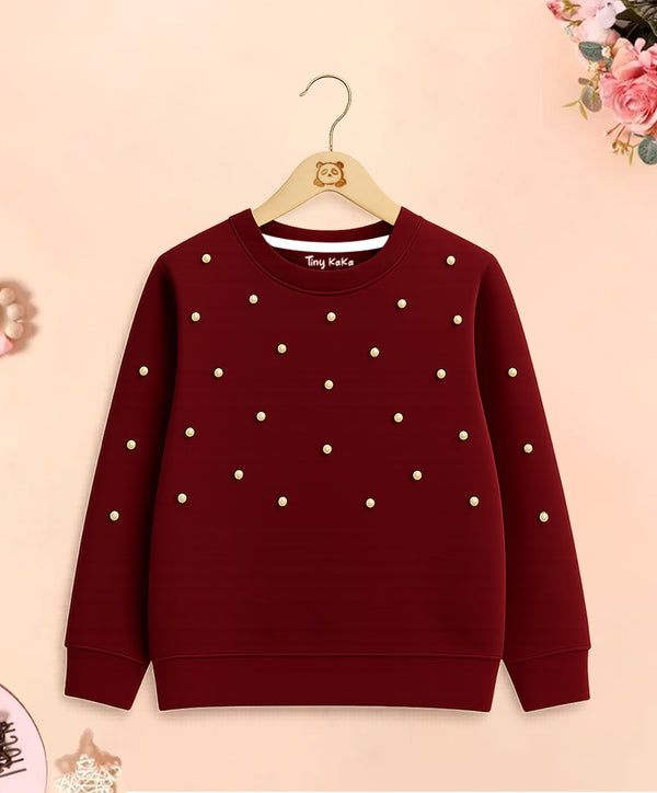 Girls’ Maroon Fleece Sweatshirt with Pearl