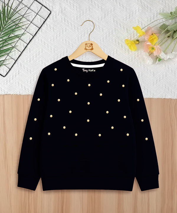 Girls’ Navy Fleece Sweatshirt with Pearl