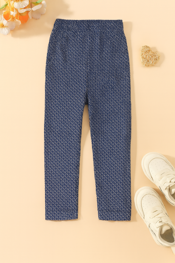 Girls Navy Printed Tights