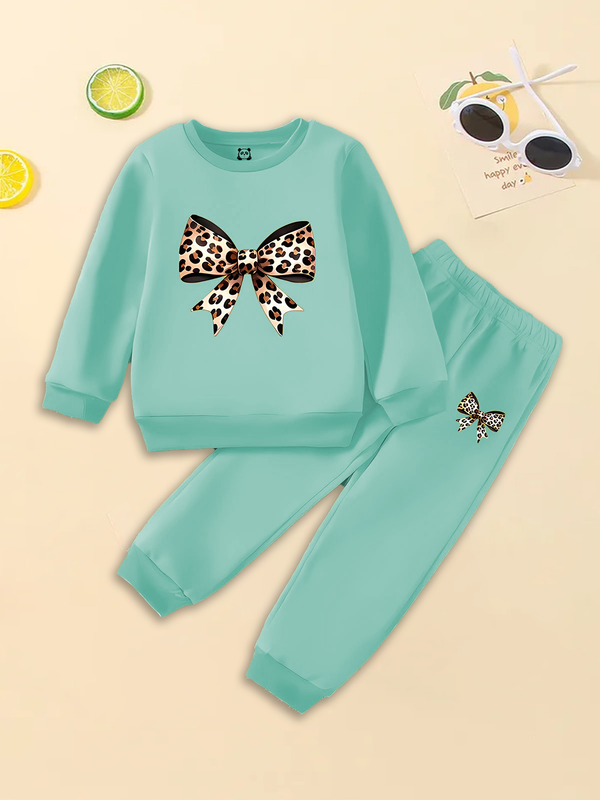 Bow Tie Ice Blue SweatShirt with Yellow Trouser Set For Girls