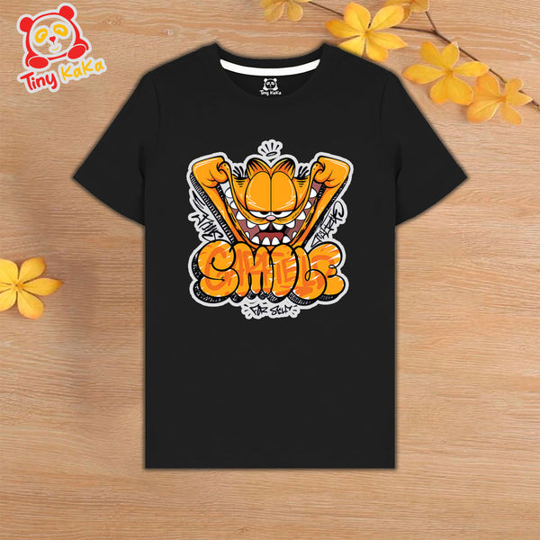 Smile Garfield Black T-Shirt For Kids
