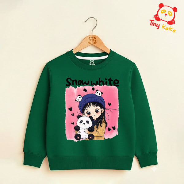 Panda Snowing Green Sweatshirt For Girls