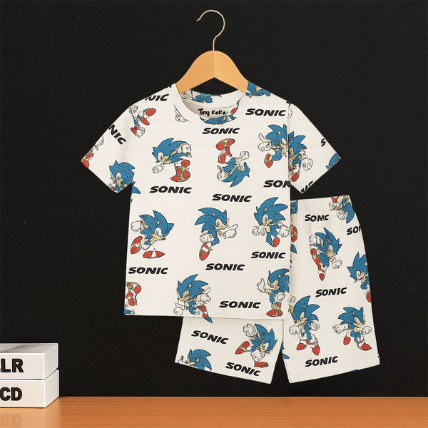 Sonic All Over Print White T-Shirt And Short Set For Kids