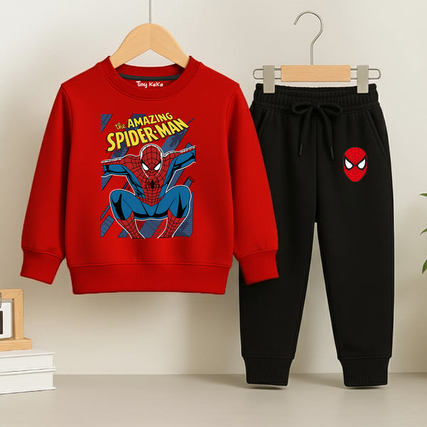 Spiderman Red SweatShirt With Black Trouser Set For Kids