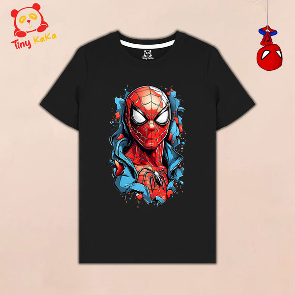 Spiderman Face Black T-Shirt For Kids