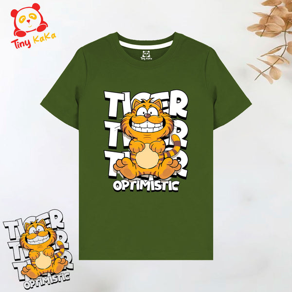 Tiger Optimistic Green T-Shirt For Kids